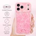 MZELQ Compatible with iPhone 17 Pro Max Case 2025 Silicone Card Holder, Cute Pattern Rose Flower Floral Cover for Girls Women -Pink