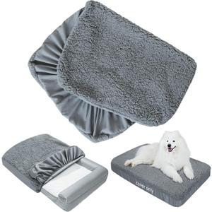 Moonsea Dog Bed Covers Soft Plush Replacement Washable, Waterproof Dog Bed Liner Grey, Pet Mattress Cover 30x20 Inches, Cover Only