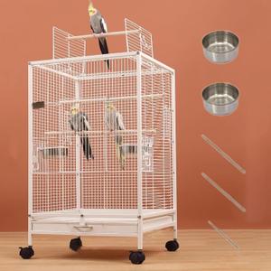 xixi-home Parrot Cage,Metal Bird Cage Ornamental Cage -with Play Top and Wheel,Large Birdcage Flight Cages for Outdoors for Parakeet,Lovebirds,Cockatiels(Type A - White) (46*46*77cm)