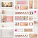 Vtopmart 25 PCS Plastic Drawer Organizers Set, 4-Size Versatile Bathroom and Vanity Drawer Organizer Trays, Storage Bins for Makeup, Bedroom, Kitchen Gadgets Utensils and Office (White)