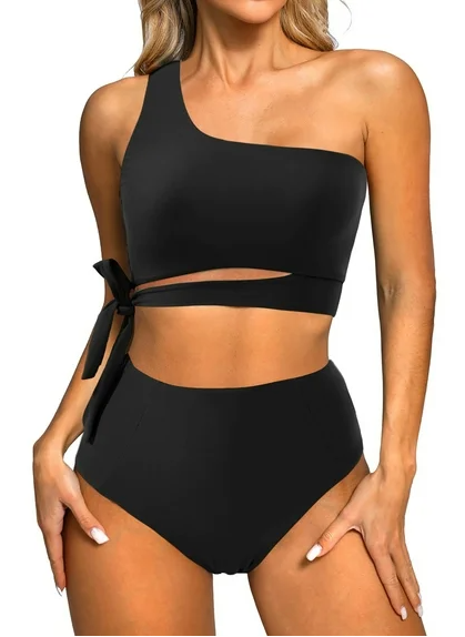 One Shoulder Womens Bikini Sets High Waisted Bathing Suits for Women Tie High Cut Swimsuits Small