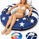 ZEALFEEL River Tube, 53'' River Float Tube with Premium Canvas Cover, Comfortable Backrest, 2 Built-in Cup Holders, Tow Strap & Handles, Inflatable PVC Water Inner Tubes for Adults Lake Pool Floating