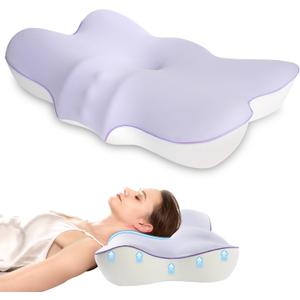 jiaao Cervical Pillow for Neck and Shoulder,Adjustable Memory Foam Neck Pillow for Pain Relief Sleeping,Ergonomic Neck Support Pillows for Side, Back and Stomach Sleepers (Purple)