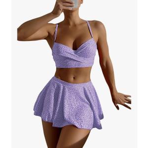 SweatyRocks Women's Polka Dots Bikini Sets High Waisted Swim Skirt and Push Up Bikini Top Bathing Suit Small