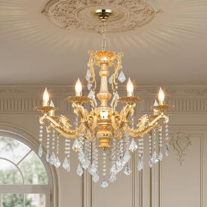 Modern Elegant 8 Lights Crystal Chandelier Antique Chandelier Golden Pendant Ceiling Lighting European Style for Dining Living Room Bedroom Transparent, 8 E12 Bulbs Required
