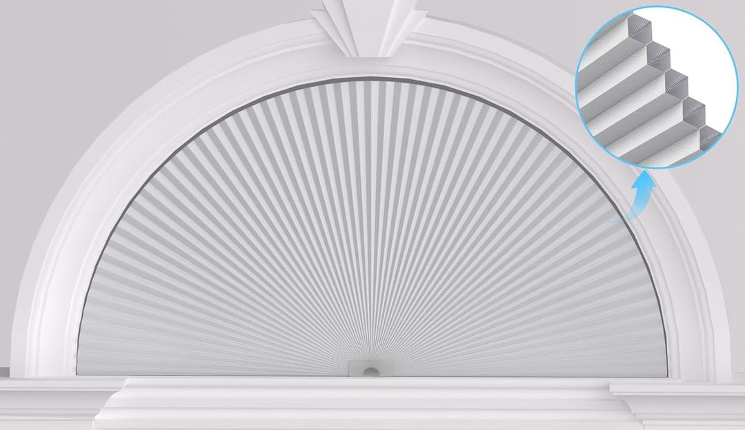 Myshade Arch Window Shades Half Circle Blackout Cellular Shades Cordless No Drill Blinds for Windows Half Moon Honeycomb Fabric No Tools Room Darkening Shades Easy Install (1PCS White 72" W X 36" H)