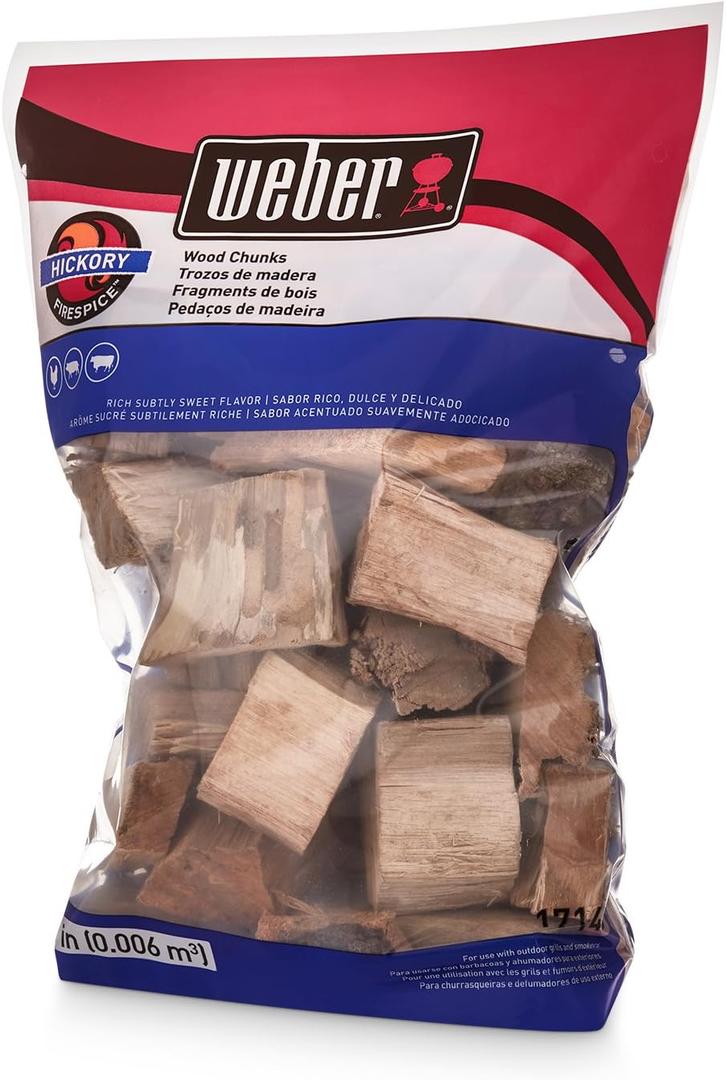 Weber Hickory Wood Chunks, 4 lb  Premium BBQ Smoking & Grilling Chips for Rich, Subtly Sweet Flavor  Ideal for Beef, Lamb, Poultry & Pork  Long Lasting