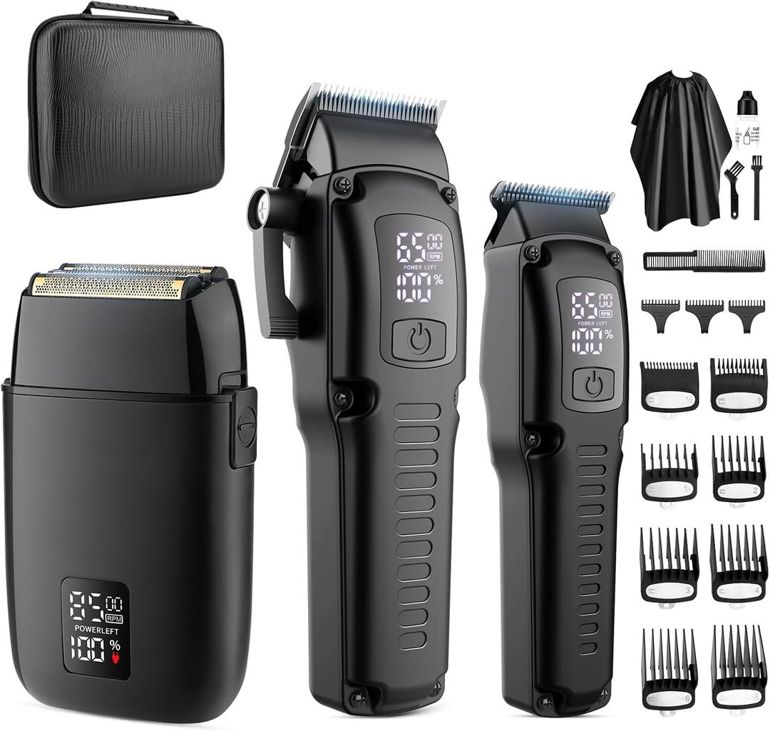 Zesuti Professional Barber Hair Clippers Trimmer Shaver Set for Men,Cordless Hair Cutting Kit & Zero Gap T-Blade Trimmer & 8500 RPM Electric Shaver Combo with EVA Case,Mens Gift