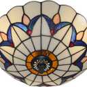 12 Inch Vintage Chandeliers Light Tiffany Style Stained Glass Ceiling Light Stained Glass Flush Mount Ceiling Lighting Fixtures (12 Inch WB)