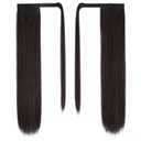 BARSDAR Dark Brown Straight Ponytail Extensions - 26 Inch Long Straight Wrap Around Ponytails for Women, Clip in Ponytail Hair Extensions Synthetic Pony Tails Hairpieces - Dark Brown Mixed