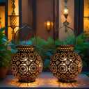TRIROCKS Set of 2 Moroccan Style Metal Table Lamp 18 cm H Battery Powered Cordless Lamp with LED Fairy Lights Bulb Perfect for Home Living Room Parties Tabletop Indoors (Brown)