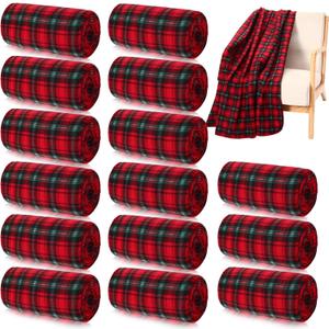 Buryeah 15 Pcs Christmas Buffalo Plaid Throw Blankets Bulk 60 x 50 Inch Tartan Plaid Checkered Warm Throw Blankets Decor for Christmas Couch Sofa Chair Bed Office Home(Style A, Red and Green)