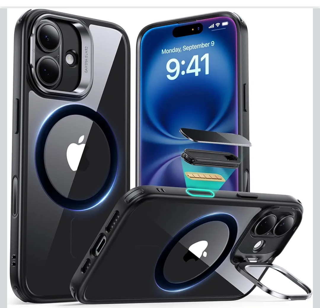 ESR for iPhone 17 Case, Compatible with, Military-Grade Protective Case, Built-in Stash Stand Phone Case, Scratch-Resistant Back Cover, Classic Series, Clear Black