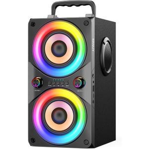 Bluetooth Speaker 100W Portable Big Powerful Deep Bass Loud Sound Wireless Boombox with Subwoofer TWS LED Lights DSP Large Wooden Speakers for Outdoor Home Party