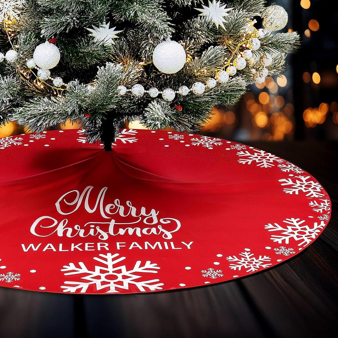 Realspring 72.8 Inch Christmas Tree Skirt Large Red Short Plush Tree Mat with White Snowflake Oversized Xmas Skirt for Rustic Christmas Winter New Year Holiday Party Indoor Outdoor Decoration