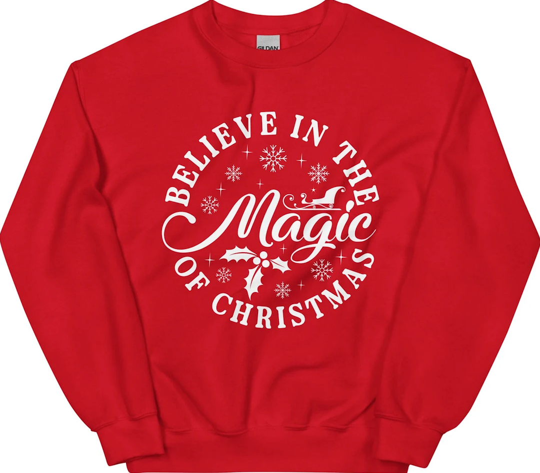 Christmas Shirts for Women Believe Shirt Size L Color Red