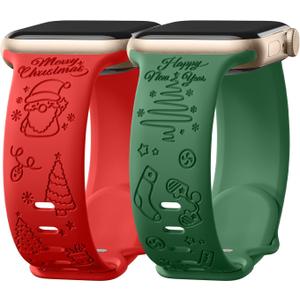 Odbeai Christmas Bands Compatible with Apple Watch Bands for Women 40mm 41mm 38mm 42mm 44mm 45mm 49mm, Cute Holiday Festival Soft Silicone Laser Strap for iWatch Bands All Series 9 8 7 6 5 4 3 2 1 SE (E-Red+Green)