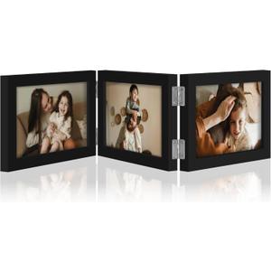 decorUhome Triple 6x4 Picture Frame Horizontal, Engineered Wood Trifold Photo Frame with Plexiglass for Tabletop Display, 6x4, Black