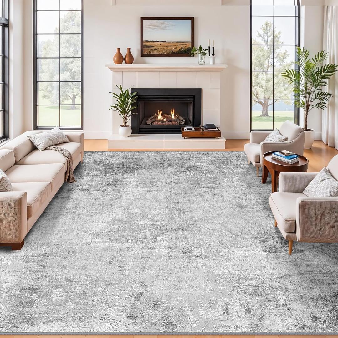 RUUGME Abstract 10x10 Area Rugs: Non-Slip Washable Carpet for Living Room Bedroom Soft Thin Stain Resistant Rug for Office Low Pile Comfort Home Decor - Gift for Housholds Newlyweds (10ft Square Grey)