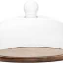 Perco 11" Wood Cake Stand with Glass Dome Lid  Rustic Cake Plate with Cover for Dessert Display, Birthday, Wedding, Kitchen Party, Baking Gift, Charcuterie or Cheese Board Use