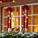 Moxweyeni 2 Sets Christmas Cow Bells with Velvet Bow 18.5 Inch Vintage Bells with Jute Hanging Rope Rustic Gold Ornaments for Wreath Teardrop Swags Wall Door Decoration(Ball)