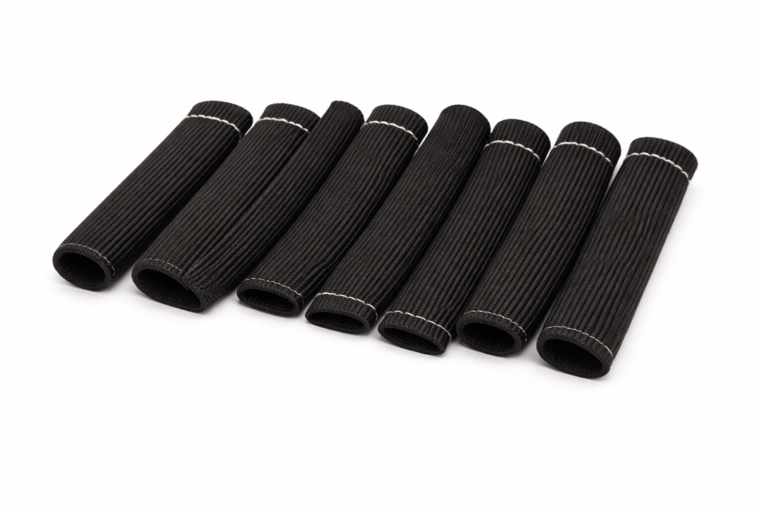7Pcs 2500° Degree Spark Plug Wire Boots Heat Shield Protector Sleeve Cover Compatible with SBC BBC 350 454,6 Inch, Black