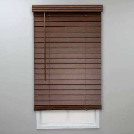 Eclipse 2in. Faux Wood Blinds, 27" W x 72" L in Dark Oak - Cordless Window Blinds, Certified Safe for Children & Pets, Light Filtering, Wand Tilt and Smooth Easy Operation, Window Shades for Home