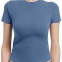 Abonlen Crewneck Short Sleeve T Shirts for Women Fitted Basic TeesY2k Going Out Tops Size L