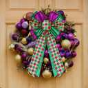 2 Pcs Mardi Gras Bows for Wreaths Decorations,12x20 Large Glitter Tree Topper Bow Decor for Holiday Party Wall Home Front Door Float Golf Cart Gold Green Purple