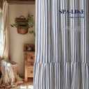 Farmhouse Shower Curtain with Ruffle Hem Linen Shower Curtains for Bathroom Country Vintage Rustic Natural Fabric, Cream-Blue Stripe 72" W x 72" L