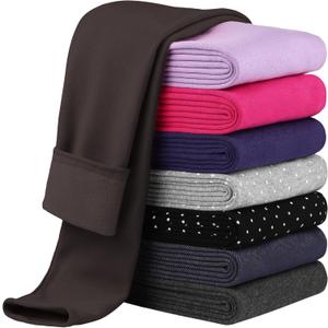 Cooraby Girls Cotton Fleece Lined Leggings Thick Thermal Pants Kids Basic Full Length Tights Winter Warm Clothes (6-7 Years, Coffee)