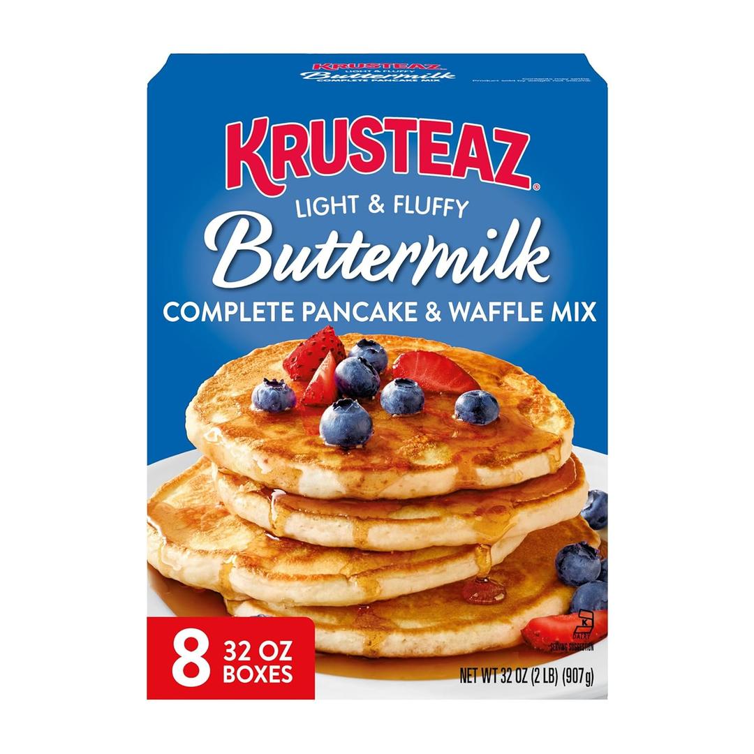 Krusteaz Light and Fluffy Buttermilk Complete Pancake Mix, Waffle and Pancake Mix, Just Add Water, 32 oz Box (Pack of 8) BB 1/17/28