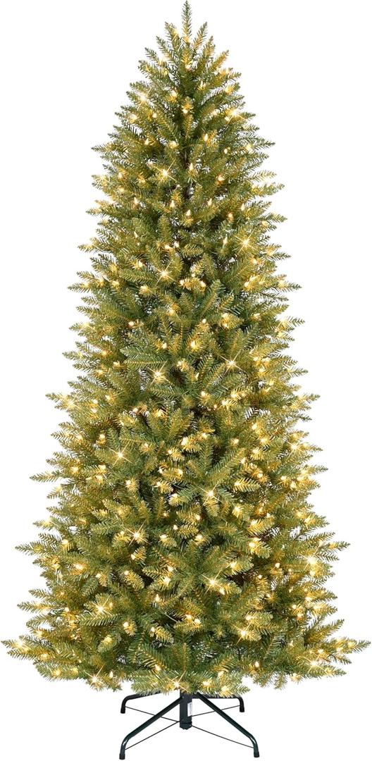 Puleo International 7.5 Foot Pre-Lit Slim Fraser Fir Artificial Christmas Tree with 500 Clear UL Listed Lights, Green