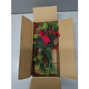 Grunyia Artificial Flowers Bouquet Christmas Floral Pine Cones Red Fake Berry Picks Stems Holly Holiday Floral Picks for Xmas Tree Party Decoration DIY Indoor Table Centerpieces