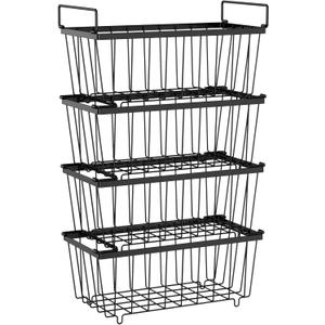 iSPECLE Freezer Organizer Bins - 4 Pack Small Stackable Deep, Bins for 7 Cu.Ft, Easy Get Bottom Foods without Digging, Chest Freezer Organizer Prevent Frozen Food Waste, Black