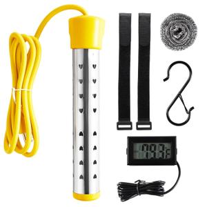 2000w Immersion Water Heater with 304 SS Fast Heating Portable Bucket Heaters with Digital Thermometer S Hook 2 Straps Submersible Electric Bathtub Heater for Home Camp Bath Pool Outdoor Use(Yellow)