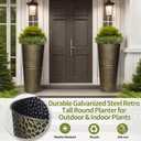 2 Pcs Pack 25 Inches Metal Tall Tapered Planter Pots Large Galvanized Steel Round Planter Flower Pot with Drainage Holes for Indoor Outdoor Deck Porch Garden Home Patio Front Door (antique bronze, M), Medium