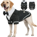 DENTRUN Dog Tuxedo Suit with Bow Tie - Formal Black & White Striped Pet Costume Shirt, Elegant Wedding Outfit Birthday Party Attire for Siberian Husky Border Collie Large Dogs, XL