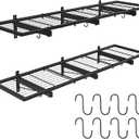 2 Pack Garage Wall Shelves, 46"X 12.5" Garage Shelving Wall Mounted, Heavy Duty Shelf Organizer with 8 Hooks, Black Floating Storage Metal Rack 320 LBS Capacity for Laundry Room, Office, Basement