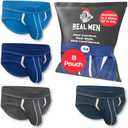 Real Men Bulge Enhancing Pouch Underwear for Men  1 and 4 Pack Set - Nylon Sports Briefs ABCD Pouch (Small, 4 Pack- Blue/Dark Blue/Dark Gray/Gray)