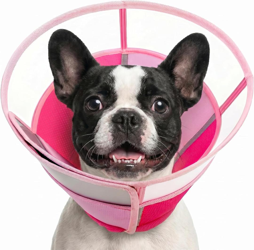 AOFITEE Dog Cones for Medium Dogs, Soft Dog Cone Collar After Surgery, Adjustable Cone for Dogs to Stop Licking, Translucent Pet E-Collar Alternative for Wound Healing(Pink, Medium) (M)