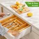 Pipishell Bamboo Expandable Drawer Organizer for Utensils Holder, Adjustable Cutlery Tray, Wood Drawer Dividers Organizer for Silverware, Flatware, Knives in Kitchen, Bedroom, Living Room(M-N)