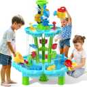 Kids Flower Water Sand Table for Toddlers - 2-Tier Outdoor Water Sand Play Table Toys for Boys Girls, Summer Splash Activity Sensory Table Party Birthday Gift for Kids 3-5 6-12 (Green)