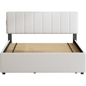 Queen Size Upholstered Platform Bed with Trundle