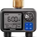 Sprinkler Timer, Programmable Irrigation Water Timer with 2 Brass Inlet for Garden Hose, Automatic Watering System for Yard Lawn, Rain Delay (Pewter)