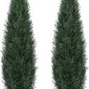 Artificial Cedar Topiary Trees for Outdoors, 4FT UV Resistant Faux Potted Cypress Plants, Set of 2 Realistic Fake Potted Topiary Plants for Home Porch, Garden, and Entryway Decor