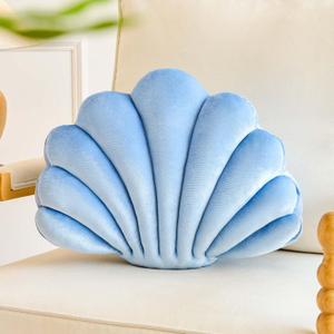 Lfsaaj Dusty Blue Seashell Throw Pillows, Shell Shaped Throw Pillows, 13 Inch Soft Velvet Home Decorative Pillow Plush Cushion for Bed Couch Living Sofa Room Decor Accent Throw Pillow