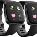 Replacement Bands Compatible with Fitbit Versa/Versa 2 / Versa Lite, Silicone Adjustable Classic Accessory Wristband Fitness Straps for Women Men (2 Pack)  Black+Black, Large