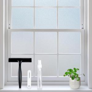 Rabbitgoo Frosted Glass Window Privacy Film, No Glue, Anti-Glare Heat Blocking, Easy to Install, Renter Friendly Removable Opaque Bathroom Window Clings for Glass, 35.4" x 157.4"