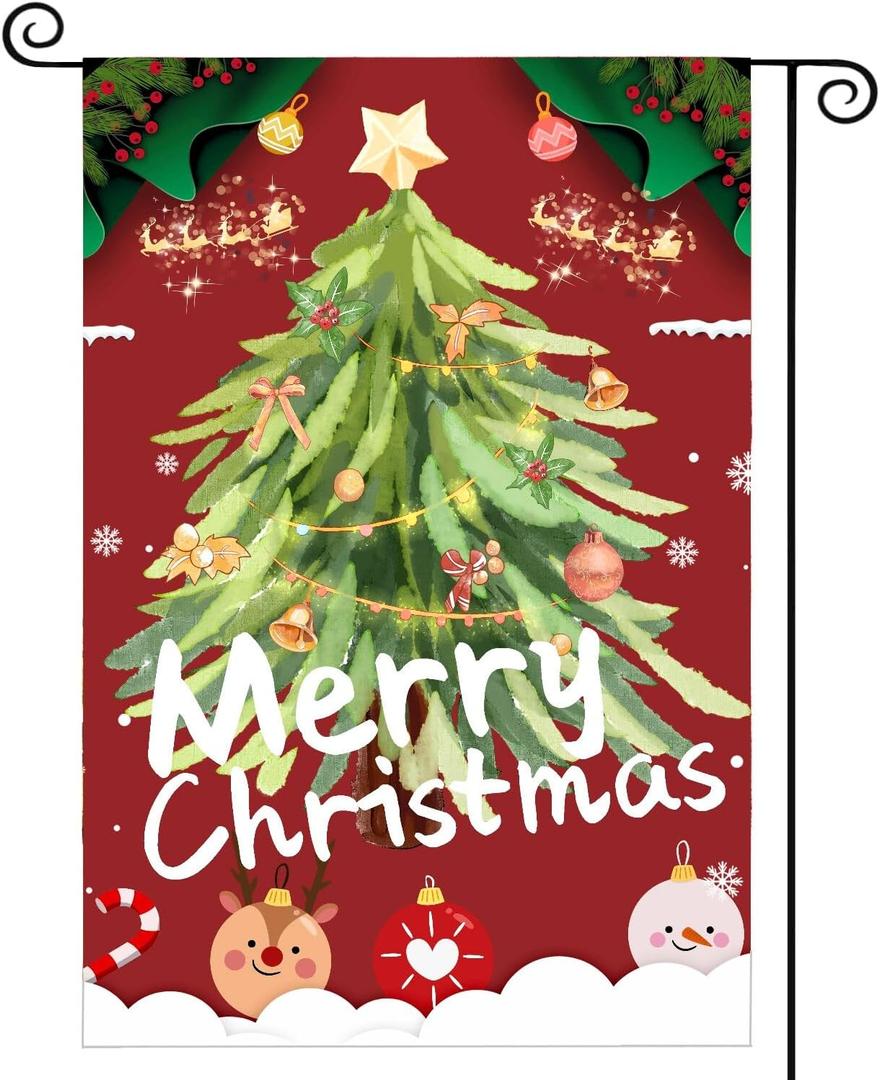 4 x Christmas Garden Flag Merry Christmas Decorations Double Sided Winter Decor Outdoor Yard Flag 12.5x18 Inch